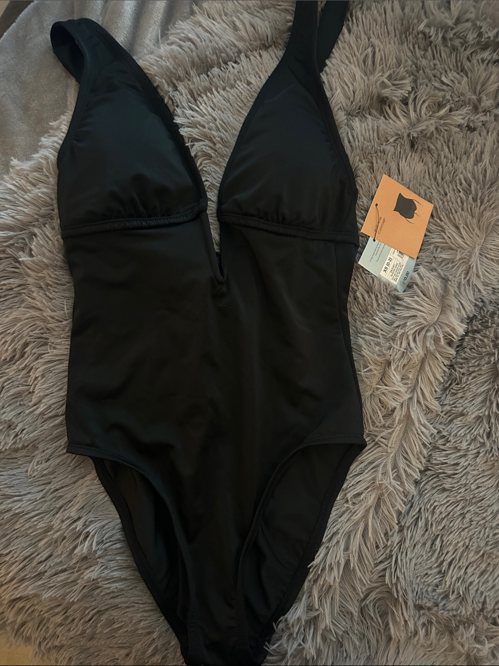 Shade & Shore Black Plunge One-Piece Swimsuit